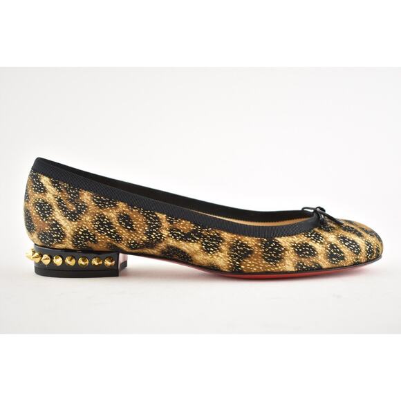 Christian Louboutin La Massine Black Gold Leopard Spike Ballerina Ballet Flat 35 - Picture 2 of 11